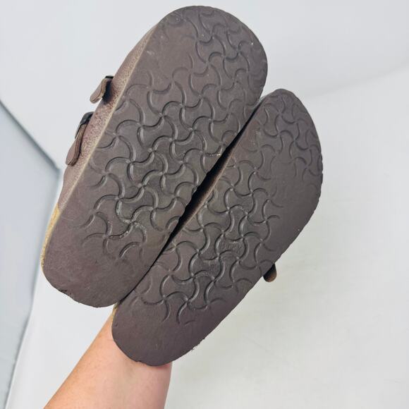 Birki’s Brown Leather Clogs Sandals Slip On Comfort Double Buckle EU 39 US 8 - Picture 9 of 10